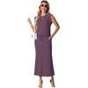 image:imageGRECERELLE Women Summer 2 Piece Sets Round Neck WrinkleFree Top amp Elastic Waist Midi Fishtail Skirt with PocketsXS3XLRosewood