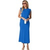 image:imageGRECERELLE Women Summer 2 Piece Sets Round Neck WrinkleFree Top amp Elastic Waist Midi Fishtail Skirt with PocketsXS3XLRoyal Blue
