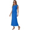 image:imageGRECERELLE Women Summer 2 Piece Sets Round Neck WrinkleFree Top amp Elastic Waist Midi Fishtail Skirt with PocketsXS3XLRoyal Blue