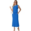 image:imageGRECERELLE Women Summer 2 Piece Sets Round Neck WrinkleFree Top amp Elastic Waist Midi Fishtail Skirt with PocketsXS3XLRoyal Blue