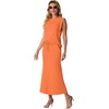 image:imageGRECERELLE Women Summer 2 Piece Sets Round Neck WrinkleFree Top amp Elastic Waist Midi Fishtail Skirt with PocketsXS3XLVibrant Orange