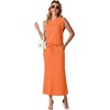 image:imageGRECERELLE Women Summer 2 Piece Sets Round Neck WrinkleFree Top amp Elastic Waist Midi Fishtail Skirt with PocketsXS3XLVibrant Orange