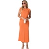 image:imageGRECERELLE Women Summer 2 Piece Sets Round Neck WrinkleFree Top amp Elastic Waist Midi Fishtail Skirt with PocketsXS3XLVibrant Orange