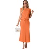 image:imageGRECERELLE Women Summer 2 Piece Sets Round Neck WrinkleFree Top amp Elastic Waist Midi Fishtail Skirt with PocketsXS3XLVibrant Orange