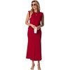image:imageGRECERELLE Women Summer 2 Piece Sets Round Neck WrinkleFree Top amp Elastic Waist Midi Fishtail Skirt with PocketsXS3XLWine Red