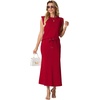image:imageGRECERELLE Women Summer 2 Piece Sets Round Neck WrinkleFree Top amp Elastic Waist Midi Fishtail Skirt with PocketsXS3XLWine Red