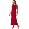 image:imageGRECERELLE Women Summer 2 Piece Sets Round Neck WrinkleFree Top amp Elastic Waist Midi Fishtail Skirt with PocketsXS3XLWine Red