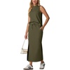 image:imageGRECERELLE Women Summer Casual 2 Piece Sets MockNeck Top amp Side Slit SkirtArmy Green