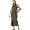 image:imageGRECERELLE Women Summer Casual 2 Piece Sets MockNeck Top amp Side Slit SkirtArmy Green