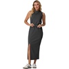 image:imageGRECERELLE Women Summer Casual 2 Piece Sets MockNeck Top amp Side Slit SkirtDark Gray