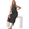 image:imageGRECERELLE Women Summer Casual 2 Piece Sets MockNeck Top amp Side Slit SkirtDark Gray
