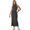 image:imageGRECERELLE Women Summer Casual 2 Piece Sets MockNeck Top amp Side Slit SkirtDark Gray