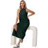 image:imageGRECERELLE Women Summer Casual 2 Piece Sets MockNeck Top amp Side Slit SkirtDark Green