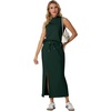 image:imageGRECERELLE Women Summer Casual 2 Piece Sets MockNeck Top amp Side Slit SkirtDark Green