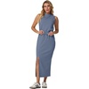 image:imageGRECERELLE Women Summer Casual 2 Piece Sets MockNeck Top amp Side Slit SkirtDenim Blue