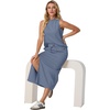 image:imageGRECERELLE Women Summer Casual 2 Piece Sets MockNeck Top amp Side Slit SkirtDenim Blue