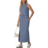 image:imageGRECERELLE Women Summer Casual 2 Piece Sets MockNeck Top amp Side Slit SkirtDenim Blue