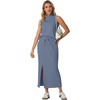 image:imageGRECERELLE Women Summer Casual 2 Piece Sets MockNeck Top amp Side Slit SkirtDenim Blue