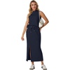 image:imageGRECERELLE Women Summer Casual 2 Piece Sets MockNeck Top amp Side Slit SkirtNavy Blue