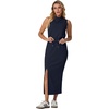 image:imageGRECERELLE Women Summer Casual 2 Piece Sets MockNeck Top amp Side Slit SkirtNavy Blue