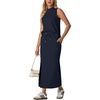 image:imageGRECERELLE Women Summer Casual 2 Piece Sets MockNeck Top amp Side Slit SkirtNavy Blue