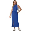 image:imageGRECERELLE Women Summer Casual 2 Piece Sets MockNeck Top amp Side Slit SkirtRoyal Blue