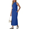 image:imageGRECERELLE Women Summer Casual 2 Piece Sets MockNeck Top amp Side Slit SkirtRoyal Blue