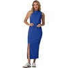 image:imageGRECERELLE Women Summer Casual 2 Piece Sets MockNeck Top amp Side Slit SkirtRoyal Blue