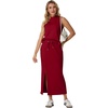 image:imageGRECERELLE Women Summer Casual 2 Piece Sets MockNeck Top amp Side Slit SkirtWine Red