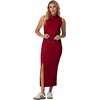 image:imageGRECERELLE Women Summer Casual 2 Piece Sets MockNeck Top amp Side Slit SkirtWine Red