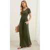 image:imageGRECERELLE Women Summer Casual Maxi Long Dress Short Sleeve Crew Neck with Pockets Size S3XLArmy Green