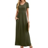 image:imageGRECERELLE Women Summer Casual Maxi Long Dress Short Sleeve Crew Neck with Pockets Size S3XLArmy Green
