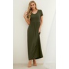 image:imageGRECERELLE Women Summer Casual Maxi Long Dress Short Sleeve Crew Neck with Pockets Size S3XLArmy Green