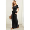 image:imageGRECERELLE Women Summer Casual Maxi Long Dress Short Sleeve Crew Neck with Pockets Size S3XLBlack