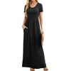 image:imageGRECERELLE Women Summer Casual Maxi Long Dress Short Sleeve Crew Neck with Pockets Size S3XLBlack