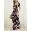 image:imageGRECERELLE Women Summer Casual Maxi Long Dress Short Sleeve Crew Neck with Pockets Size S3XLBlack Palm Leaf