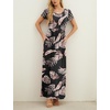 image:imageGRECERELLE Women Summer Casual Maxi Long Dress Short Sleeve Crew Neck with Pockets Size S3XLBlack Palm Leaf