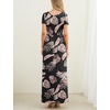 image:imageGRECERELLE Women Summer Casual Maxi Long Dress Short Sleeve Crew Neck with Pockets Size S3XLBlack Palm Leaf
