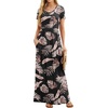 image:imageGRECERELLE Women Summer Casual Maxi Long Dress Short Sleeve Crew Neck with Pockets Size S3XLBlack Palm Leaf
