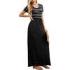 image:imageGRECERELLE Women Summer Casual Maxi Long Dress Short Sleeve Crew Neck with Pockets Size S3XLBlack Striped