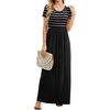 image:imageGRECERELLE Women Summer Casual Maxi Long Dress Short Sleeve Crew Neck with Pockets Size S3XLBlack Striped