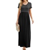 image:imageGRECERELLE Women Summer Casual Maxi Long Dress Short Sleeve Crew Neck with Pockets Size S3XLBlack Striped