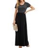 image:imageGRECERELLE Women Summer Casual Maxi Long Dress Short Sleeve Crew Neck with Pockets Size S3XLBlack Striped