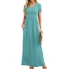 image:imageGRECERELLE Women Summer Casual Maxi Long Dress Short Sleeve Crew Neck with Pockets Size S3XLCyan