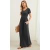 image:imageGRECERELLE Women Summer Casual Maxi Long Dress Short Sleeve Crew Neck with Pockets Size S3XLDark Gray