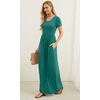 image:imageGRECERELLE Women Summer Casual Maxi Long Dress Short Sleeve Crew Neck with Pockets Size S3XLEmerald Blue