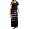image:imageGRECERELLE Women Summer Casual Maxi Long Dress Short Sleeve Crew Neck with Pockets Size S3XLFlowerblack Stripe