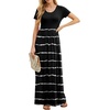 image:imageGRECERELLE Women Summer Casual Maxi Long Dress Short Sleeve Crew Neck with Pockets Size S3XLFlowerblack Stripe