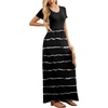 image:imageGRECERELLE Women Summer Casual Maxi Long Dress Short Sleeve Crew Neck with Pockets Size S3XLFlowerblack Stripe