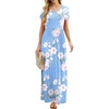 image:imageGRECERELLE Women Summer Casual Maxi Long Dress Short Sleeve Crew Neck with Pockets Size S3XLFlowerlight Blue